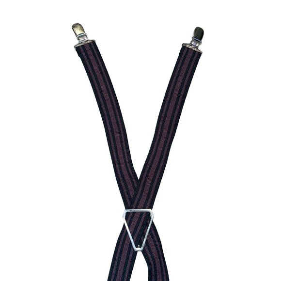 Vintage Pelican Suspenders Used Striped Black Burgundy Gray Clip On BBB - Picture 4 of 10